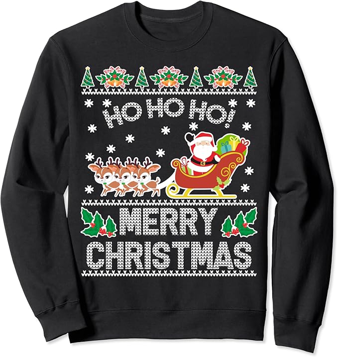 Hohoho Merry Christmas Ugly Christmas Sweater Sweatshirt Amazon.co.uk Amazon Ugly Christmas Sweaters